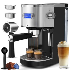 Auseo 20 Bar Espresso Coffee Maker, Drip Coffee Machine with 1-2 Cup, Espresso Machine with Milk Frother Steam Wand, 45 OZ Removable Water Tank for Home/Office/Cafe, Black