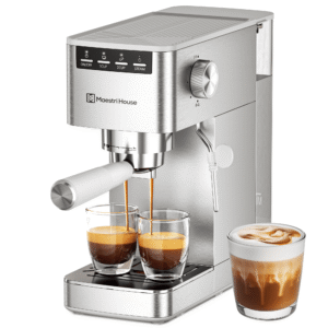 Espresso Machine 9 Bar, Compact Espresso Maker with Steam Milk Frother, Stainless Steel Coffee Machine with Removable Water Tank for Cappuccino, Latte, Silver